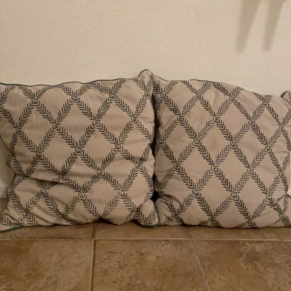 Off white and green throw pillows